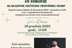 Plakat informujący o konkursie na najlepsze ciasteczko Cieszyńskiej Krainy 2025