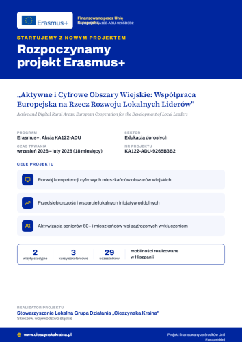 Projekt Erasmus - „Aktywne i Cyfrowe Obszary Wiejskie: Współpraca Europejska na Rzecz Rozwoju Lokalnych Liderów